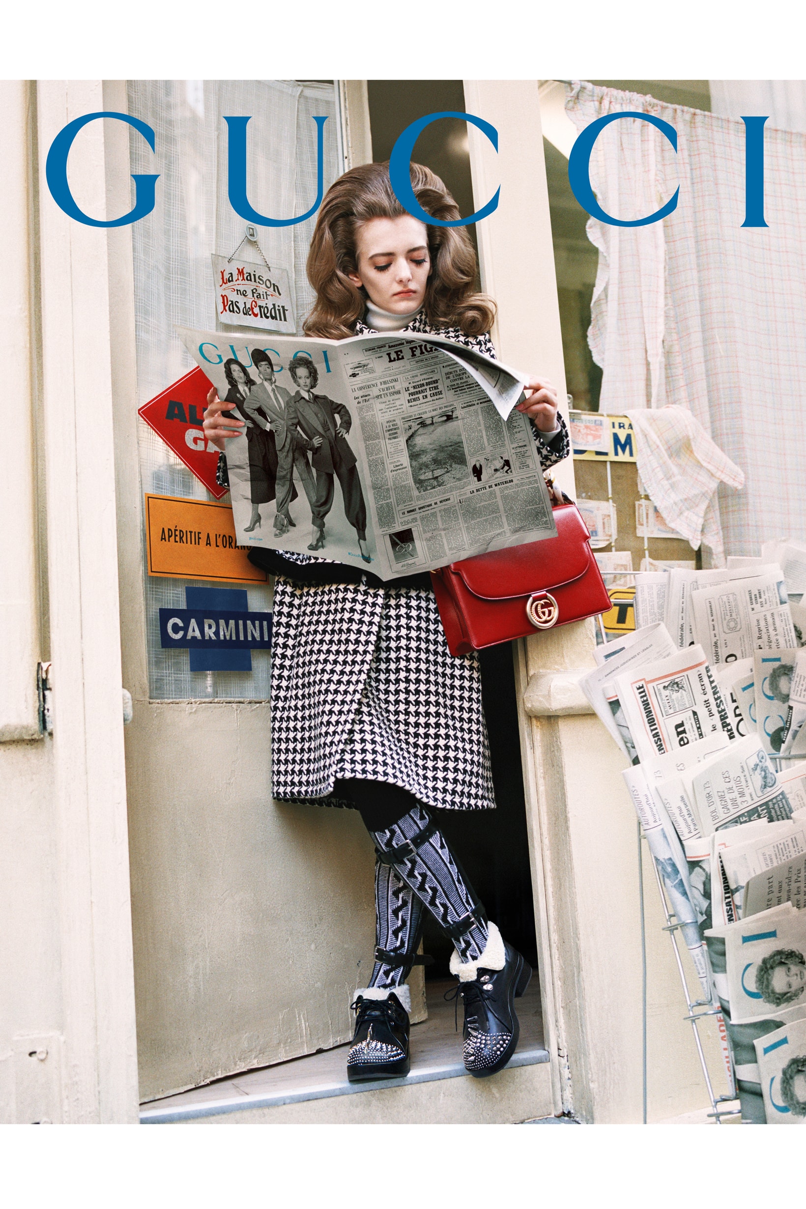 GucciPretAPorter Fall Winter 2019 Campaign Jacket Shoes Blue Bag Red