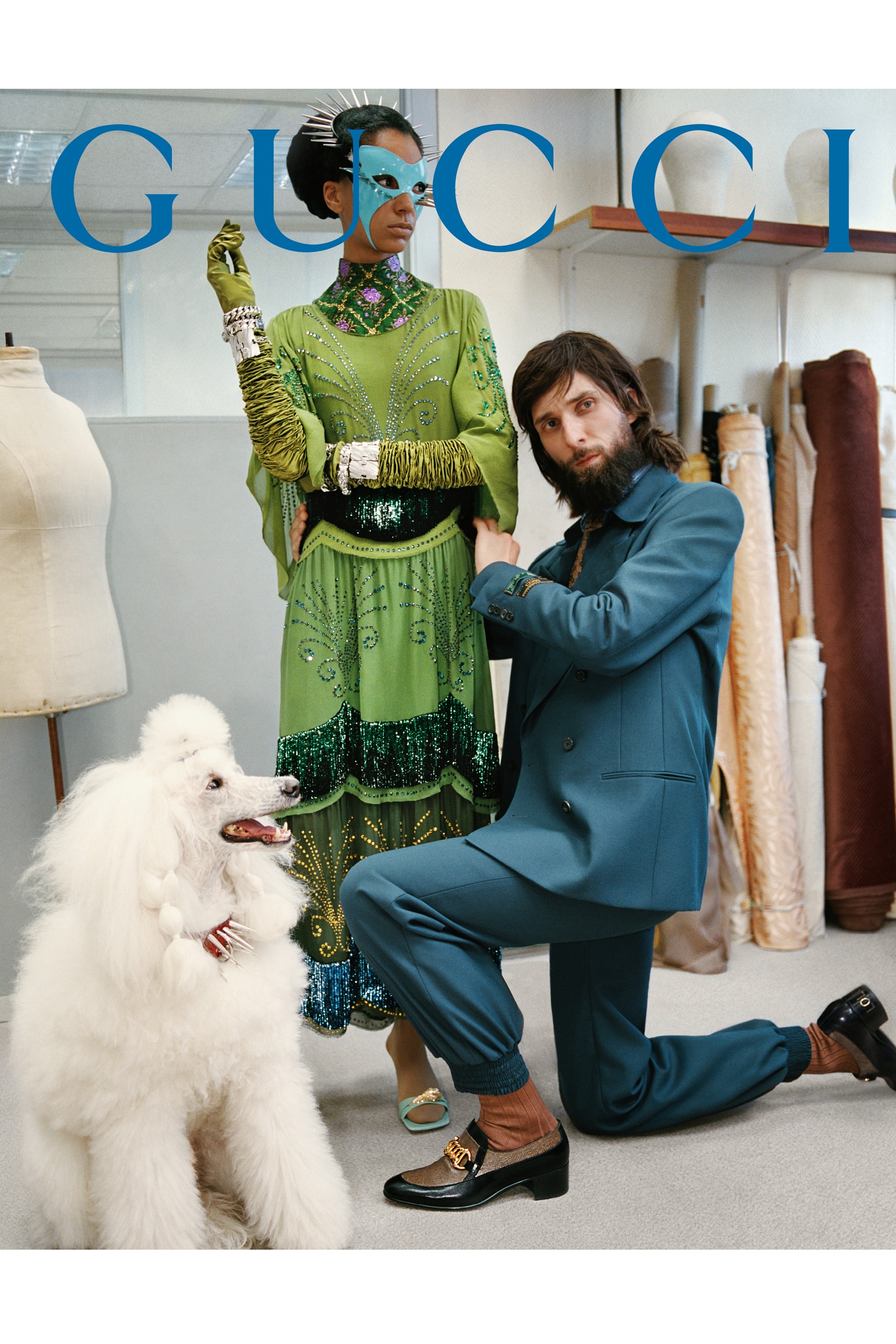 GucciPretAPorter Fall Winter 2019 Campaign Dress Green Suit Blue