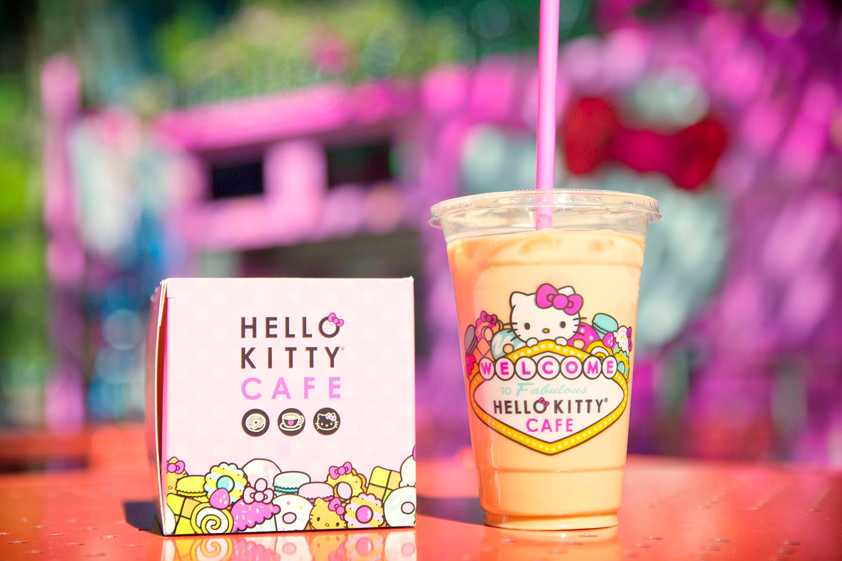 Hello Kitty Cafe The Park Las Vegas Opening Hours Date Sanrio Cookies Tea Coffee Lemonade Donuts Cakes Gudetama Keroppi