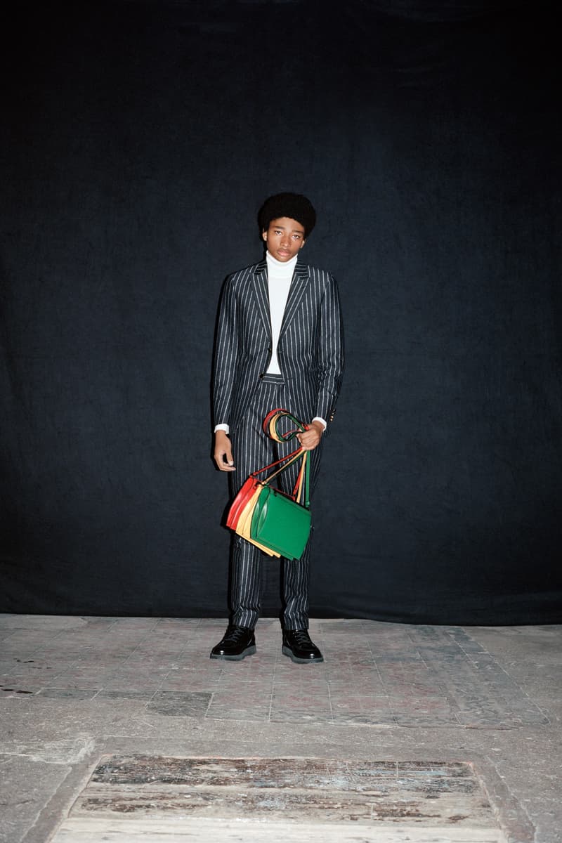 Louis Vuitton Men's Pre-Spring 2020 Lookbook Jacket Grey Bag Yellow Red Green