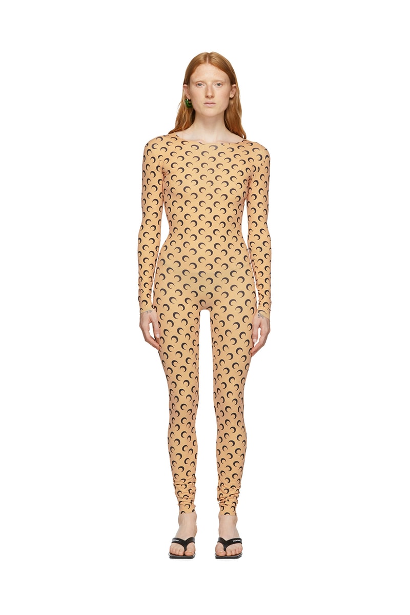 marine serre bodysuit jumpsuit catsuit moon print tan long sleeve