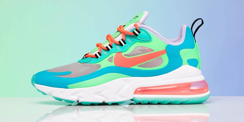 nike white green and blue air max 270 react sneakers