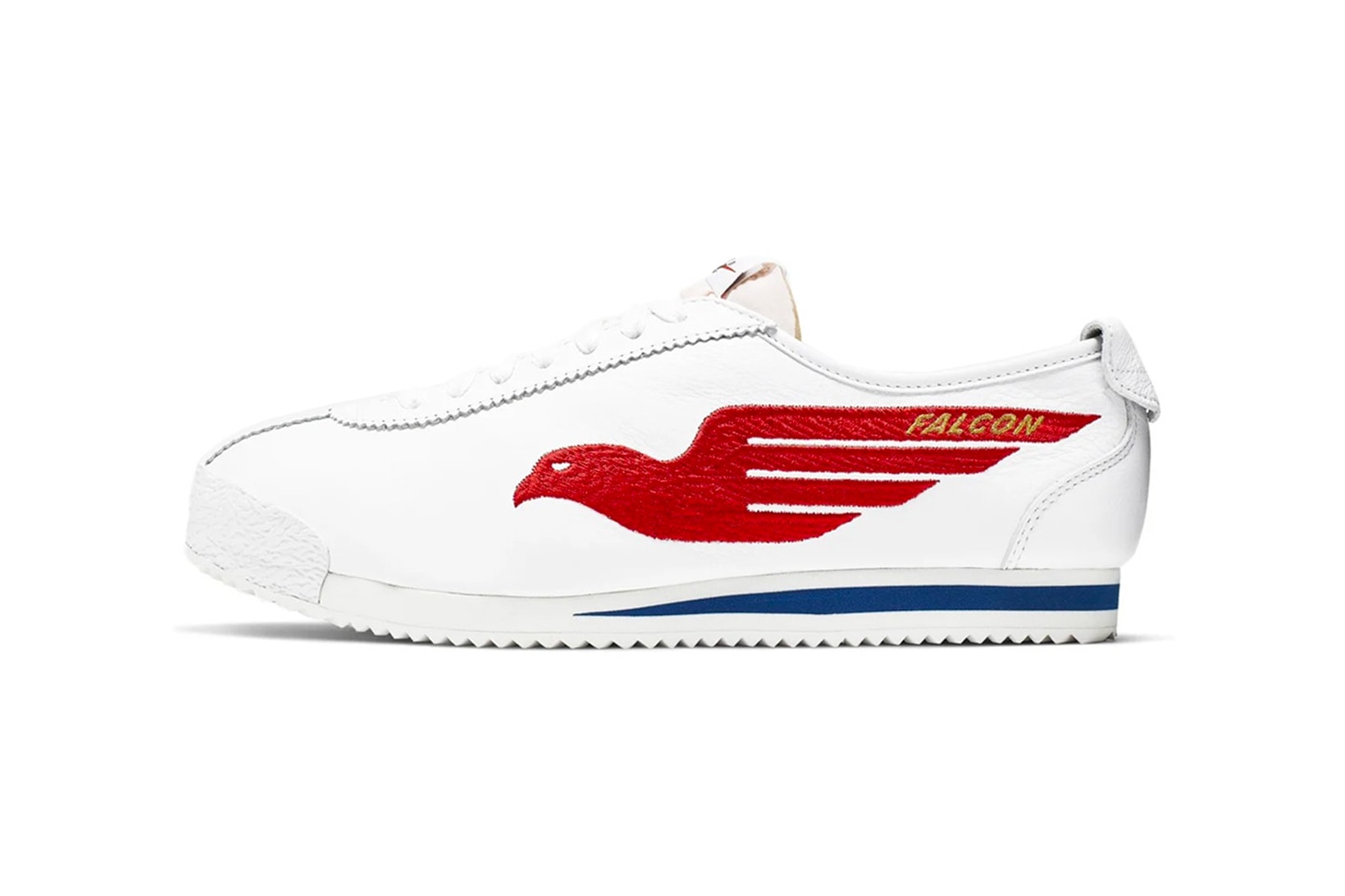 nike classic cortez shoe dog pack falcon dimension six sneakers white red blue colorway