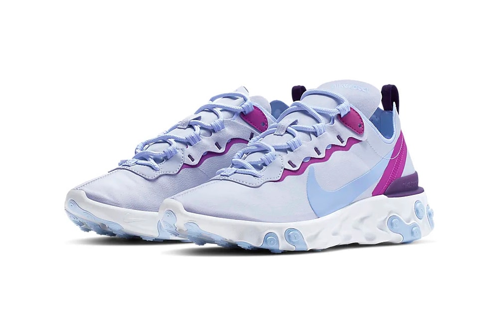 nike react element 55 football grey hyper violet grand purple psychic blue