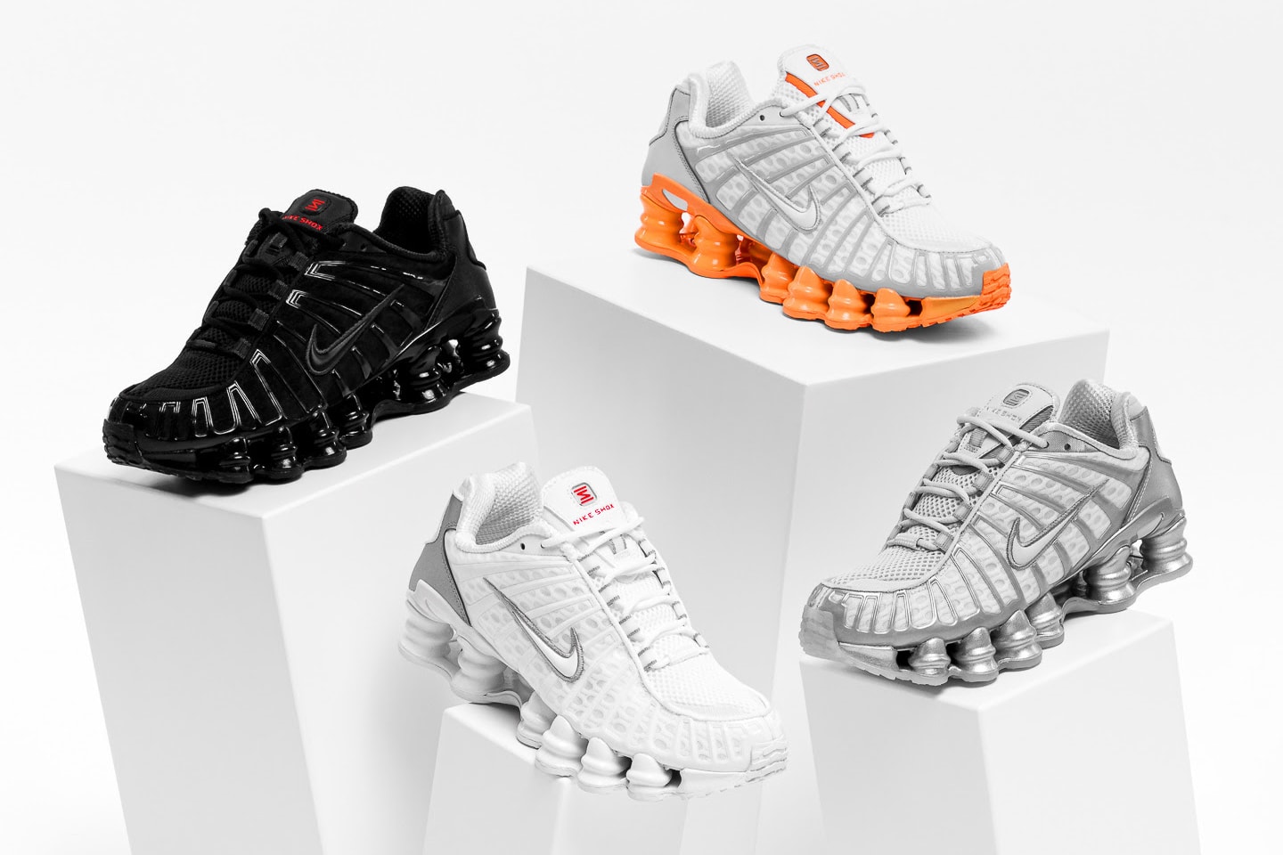 Nike Shox TL Sneakers White, Silver/Gray, Orange and White, Black