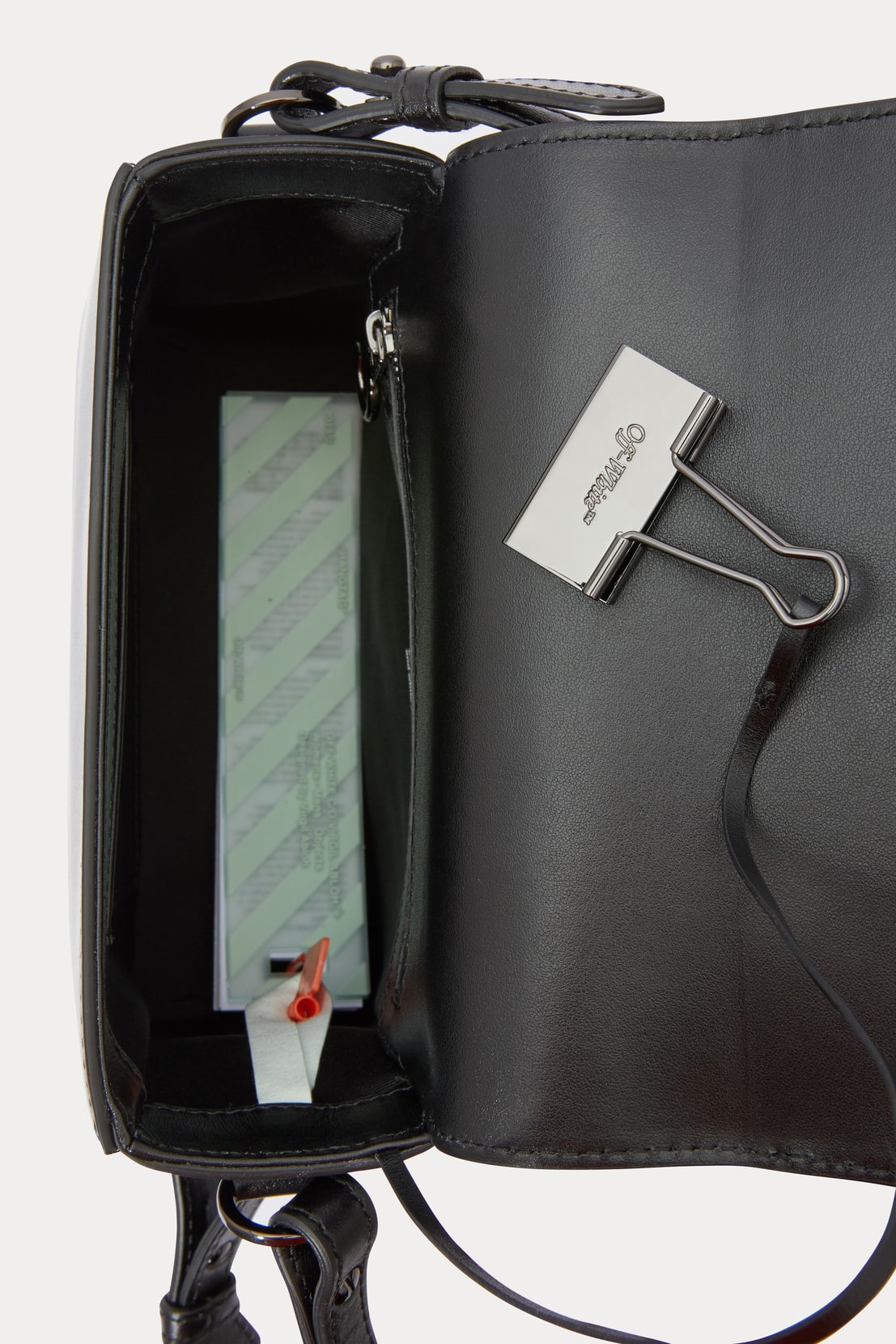 off-white binder clip bag black leather fringe shoulder crossbody