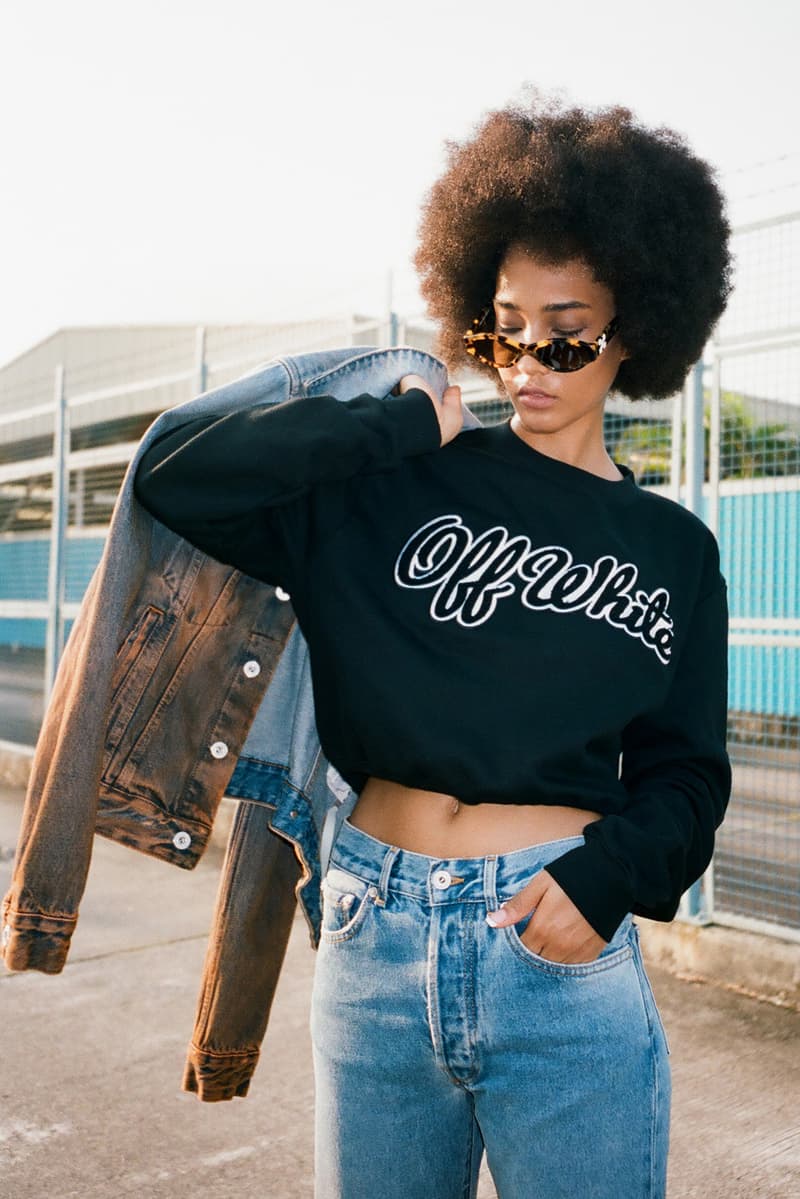 off white pre fall 2019 collection hbxwm hbx fashion designer streetwear clothes editorial photoshoot model jackets denim bags