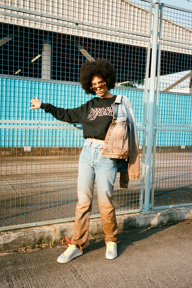 off white pre fall 2019 collection hbxwm hbx fashion designer streetwear clothes editorial photoshoot model jackets denim bags