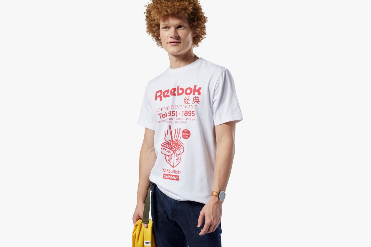 reebok classics food pack white chinese takeout noodle t-shirt