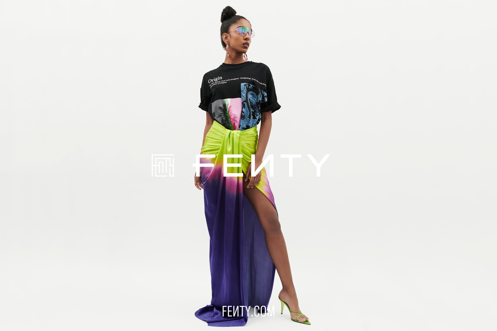 Rihanna FENTY Release 6-19 Part 2 T Shirt Black Skirt Purple Green