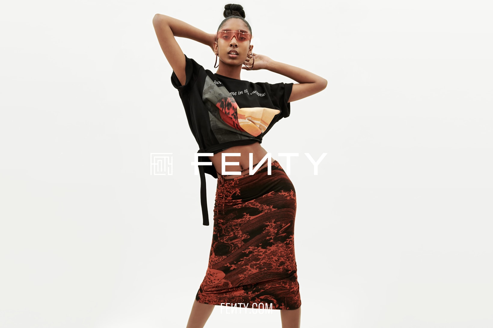 Rihanna FENTY Release 6-19 Part 2 T Shirt Black Skirt Maroon