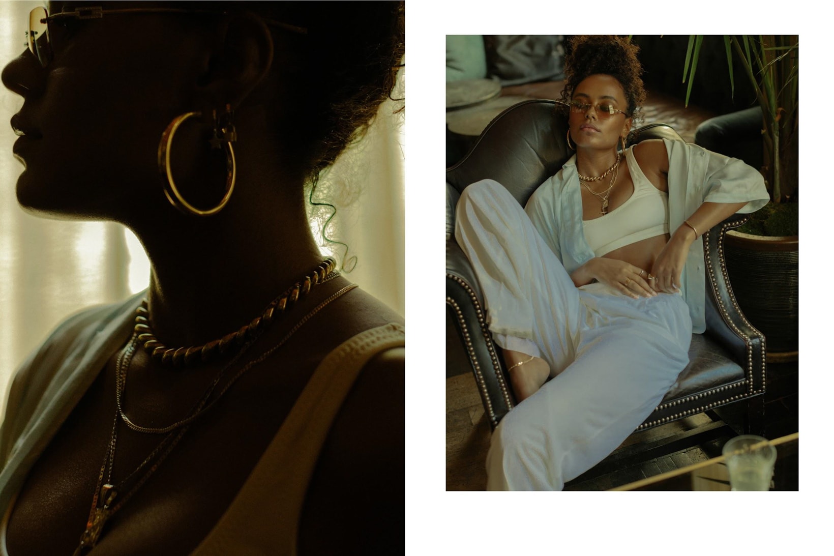 The Concept NY Summer Editorial Shirt Blue Sports Bra White Jewelry Gold