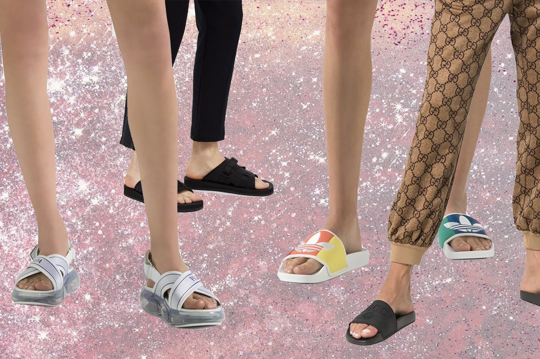 Best Summer Sandals From Prada, Gucci Versace adidas Originals Birkenstocks Flip Flop Alternatives Slides Summer Shoes Pool beach