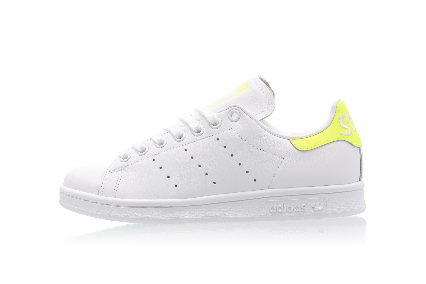 adidas Originals Stan Smith Neon Yellow White Logo Heel Detailing Sneaker Release Footwear Trainer