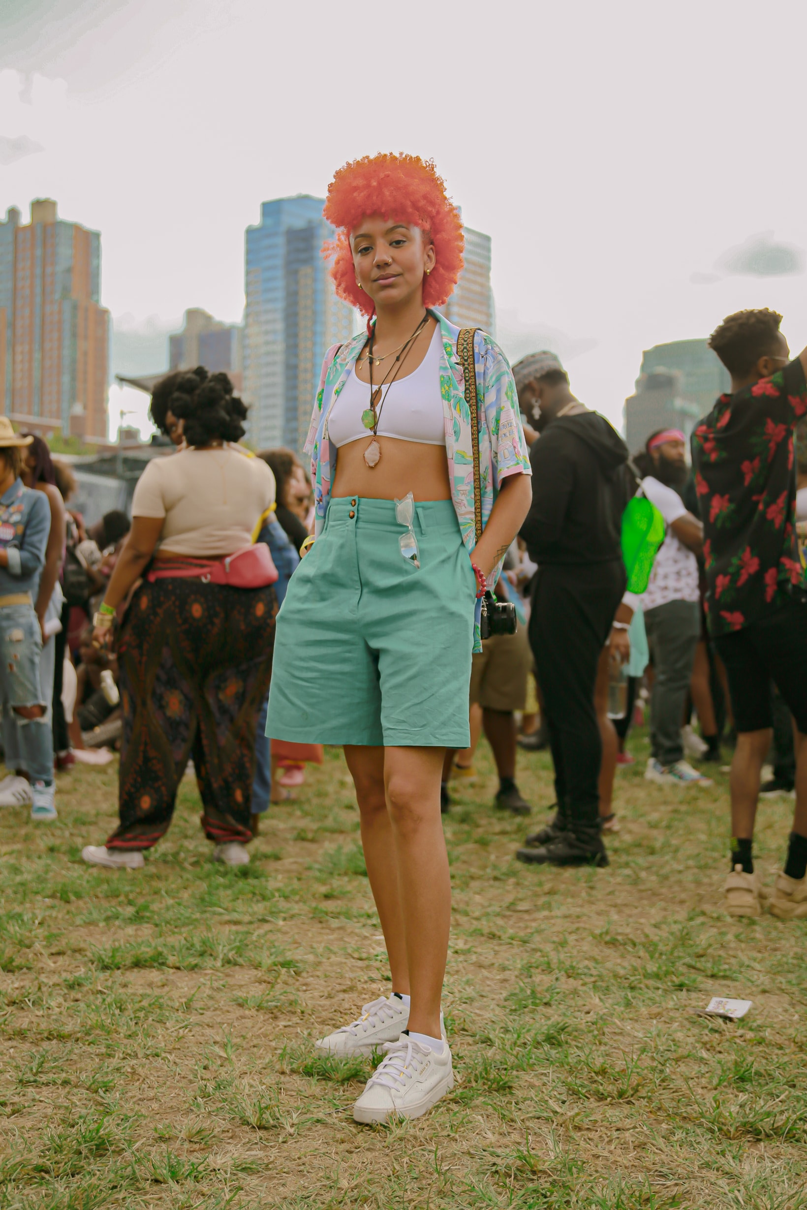Afropunk 2019 Festival Street Style Top White Shorts Blue