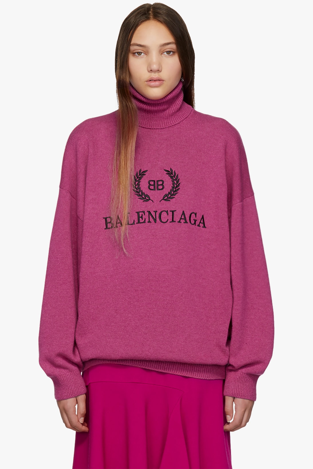 balenciaga logo cashmere turtleneck sweater designer pink fall fashion top