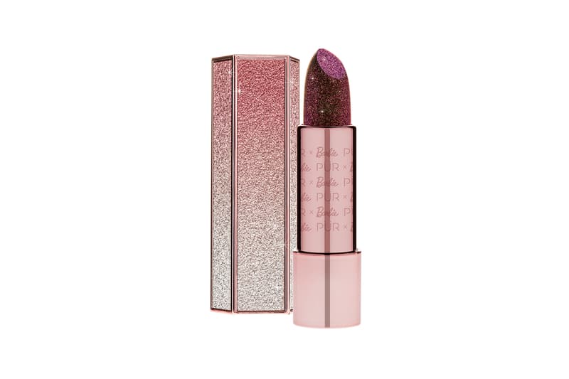 barbie pur cosmetics makeup beauty collection collaboration eyeshadow pallette lip gloss lip sticks makeup brush highlighter sparkle sparkly glitter matte hot pink face mask