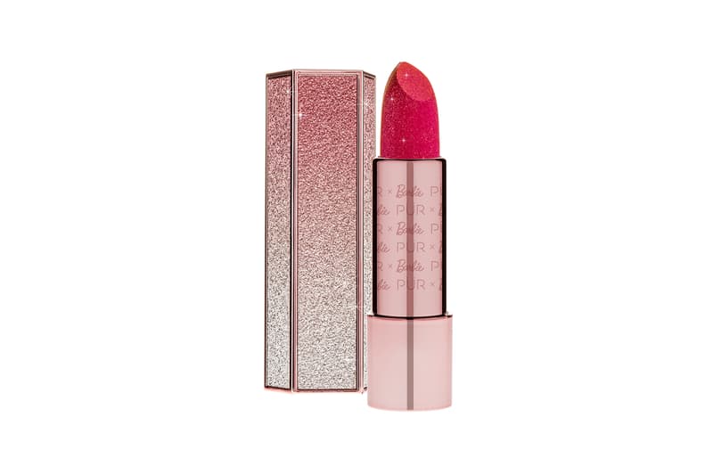 barbie pur cosmetics makeup beauty collection collaboration eyeshadow pallette lip gloss lip sticks makeup brush highlighter sparkle sparkly glitter matte hot pink face mask