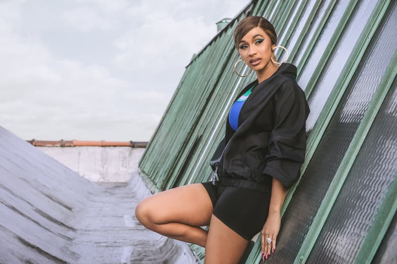 Cardi B Reebok Meet You There Collection Campaign Sports Bra Blue Biker Shorts Black