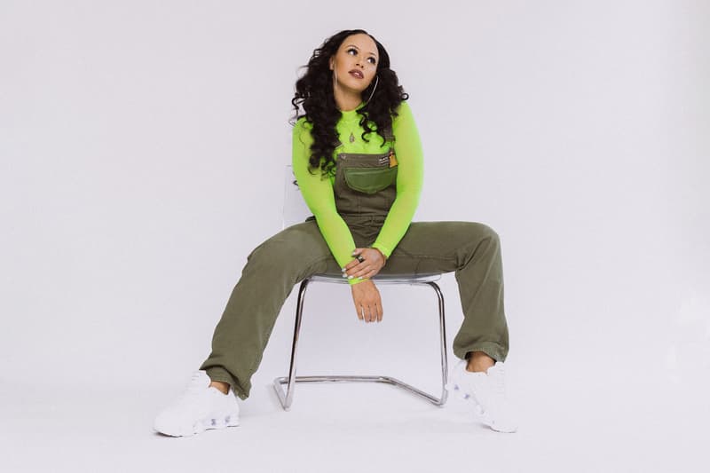 Elle Varner Shirt Overalls Green COMME des GARÇONS x Nike Shox TL Sneakers White