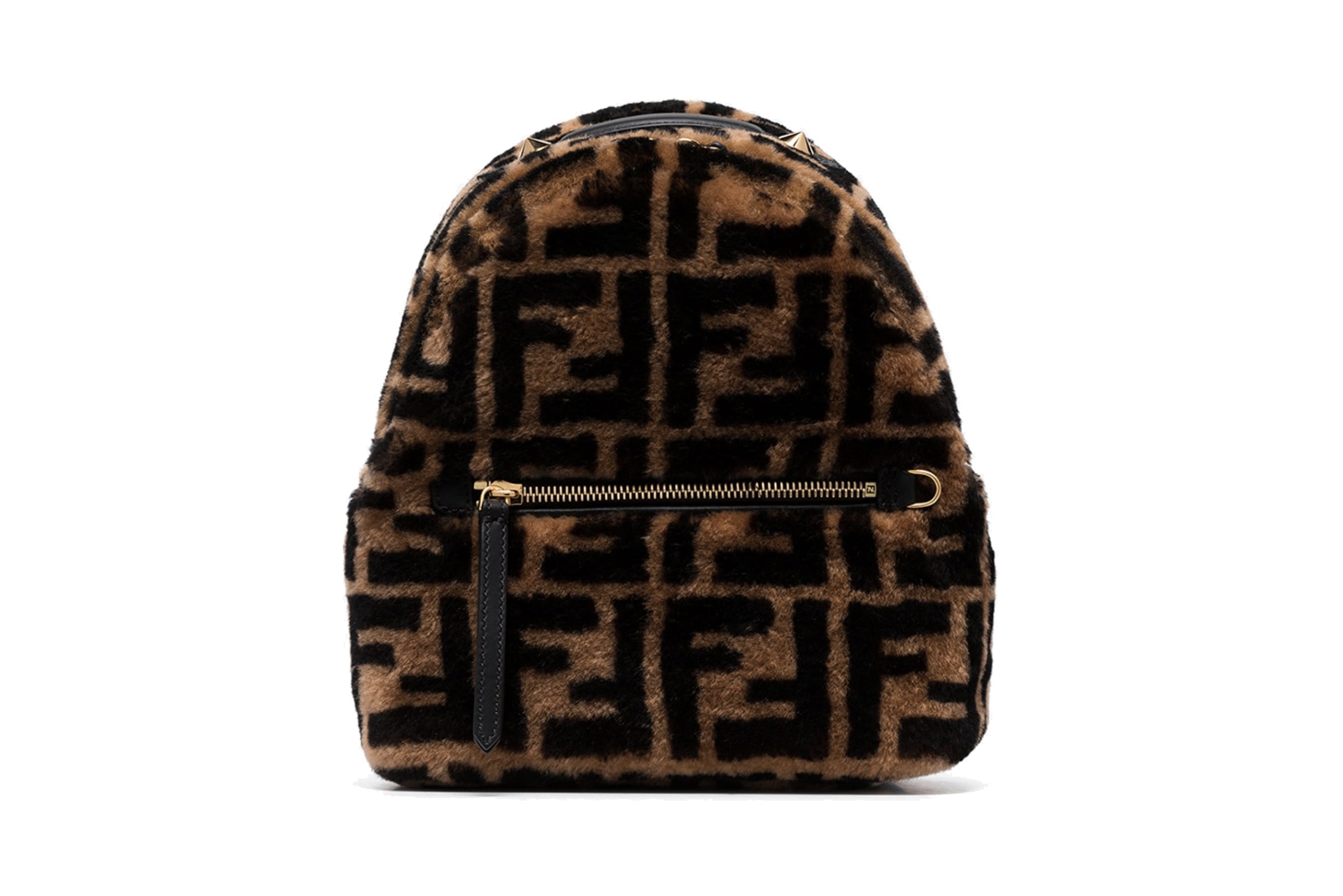 Fendi Logo Monogram Shearling Backpack Bag Brown Black Accessory Eye Catching Piece Statement Design
