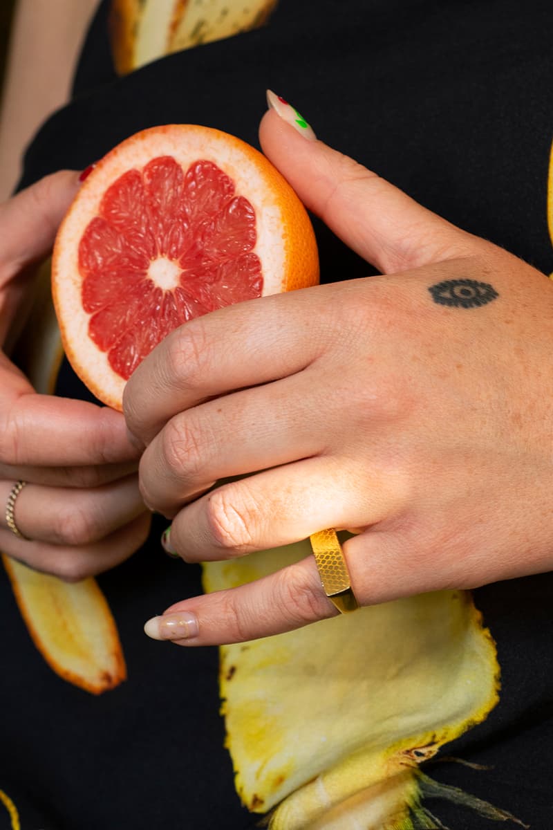 girl on kicks jukserei golden girls jewelry collection gold earring necklace ring grapefruit