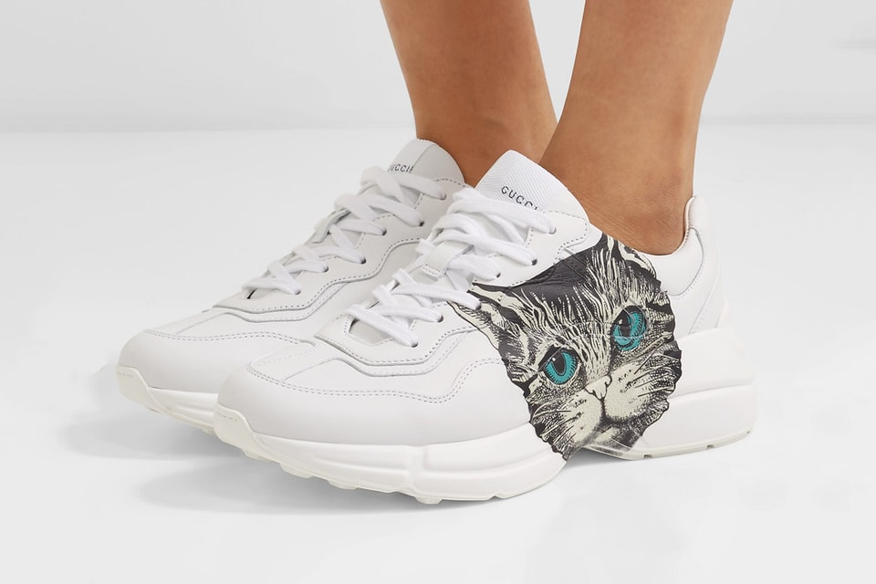 Buy Gucci Cat Print White Rhyton Leather Sneaker | Hypebae