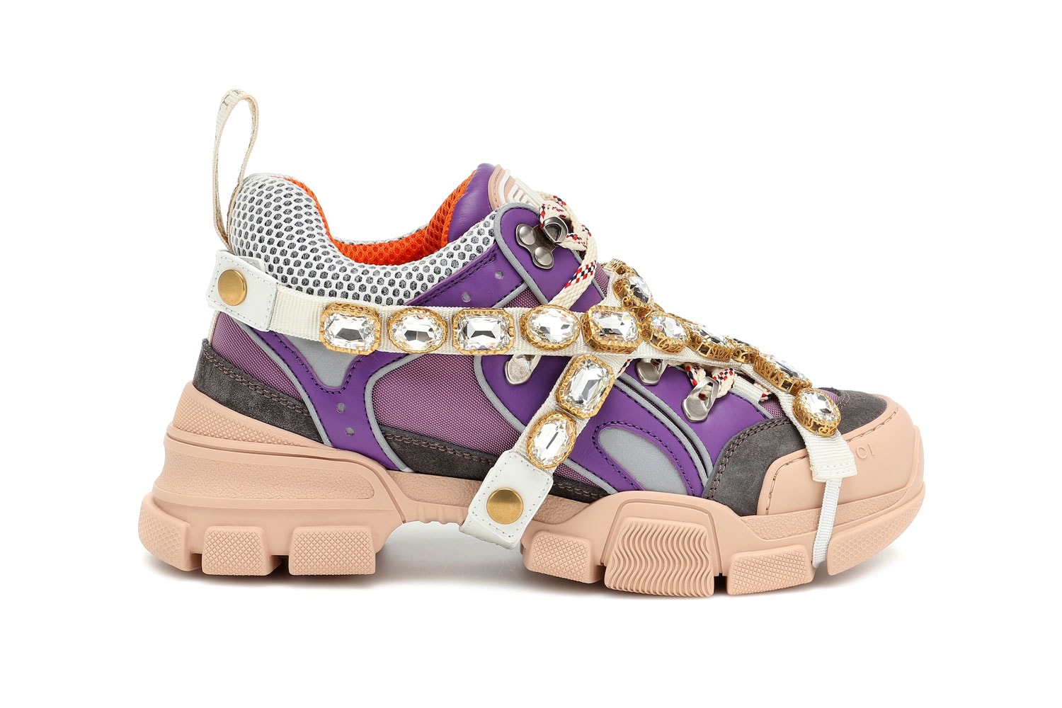 gucci flashtrek womens chunky sneakers purple crystals pink beige price