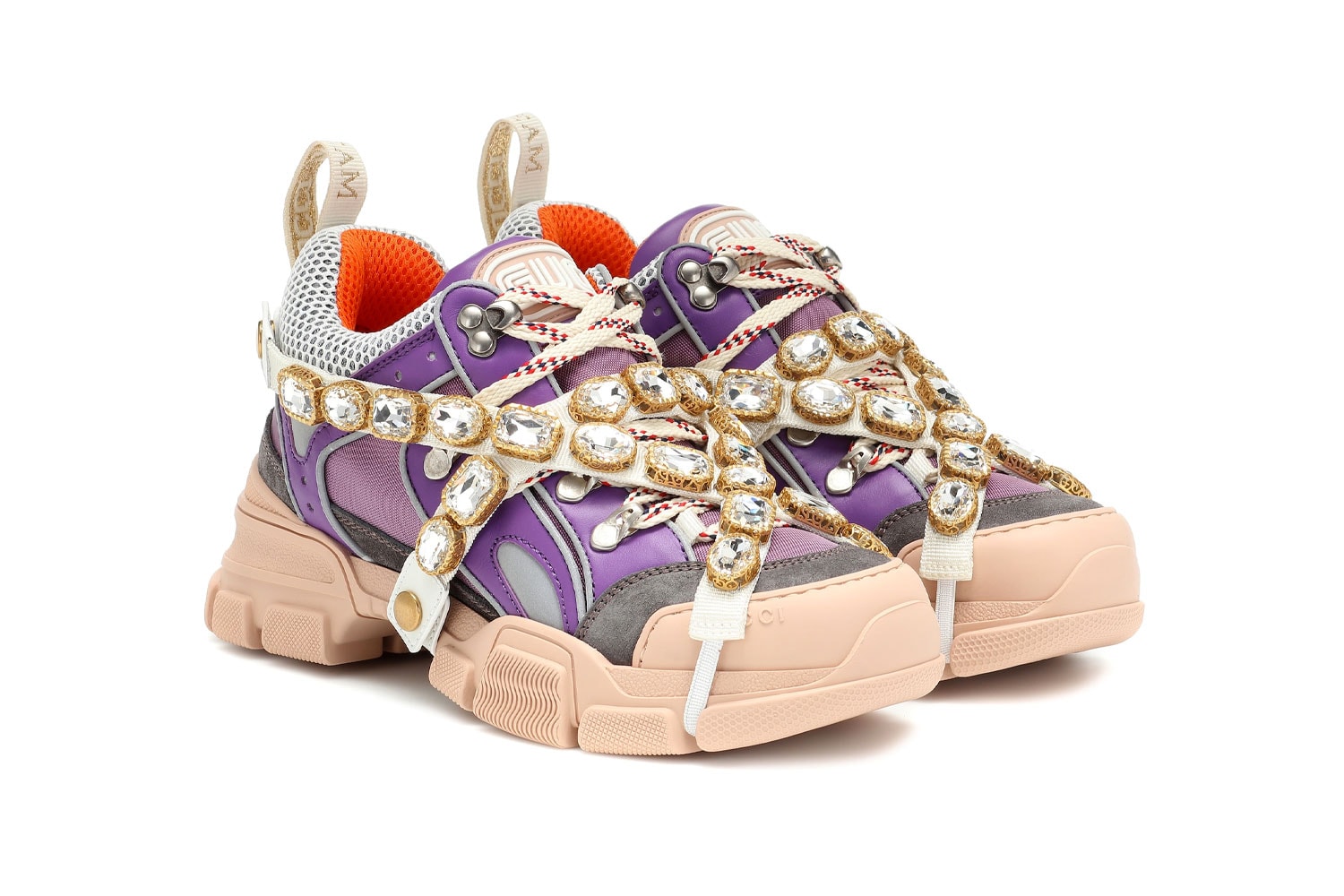 gucci flashtrek womens chunky sneakers purple crystals pink beige price