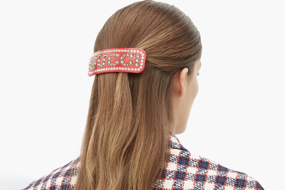 Gucci Rhinestone Logo Hairclip in Red