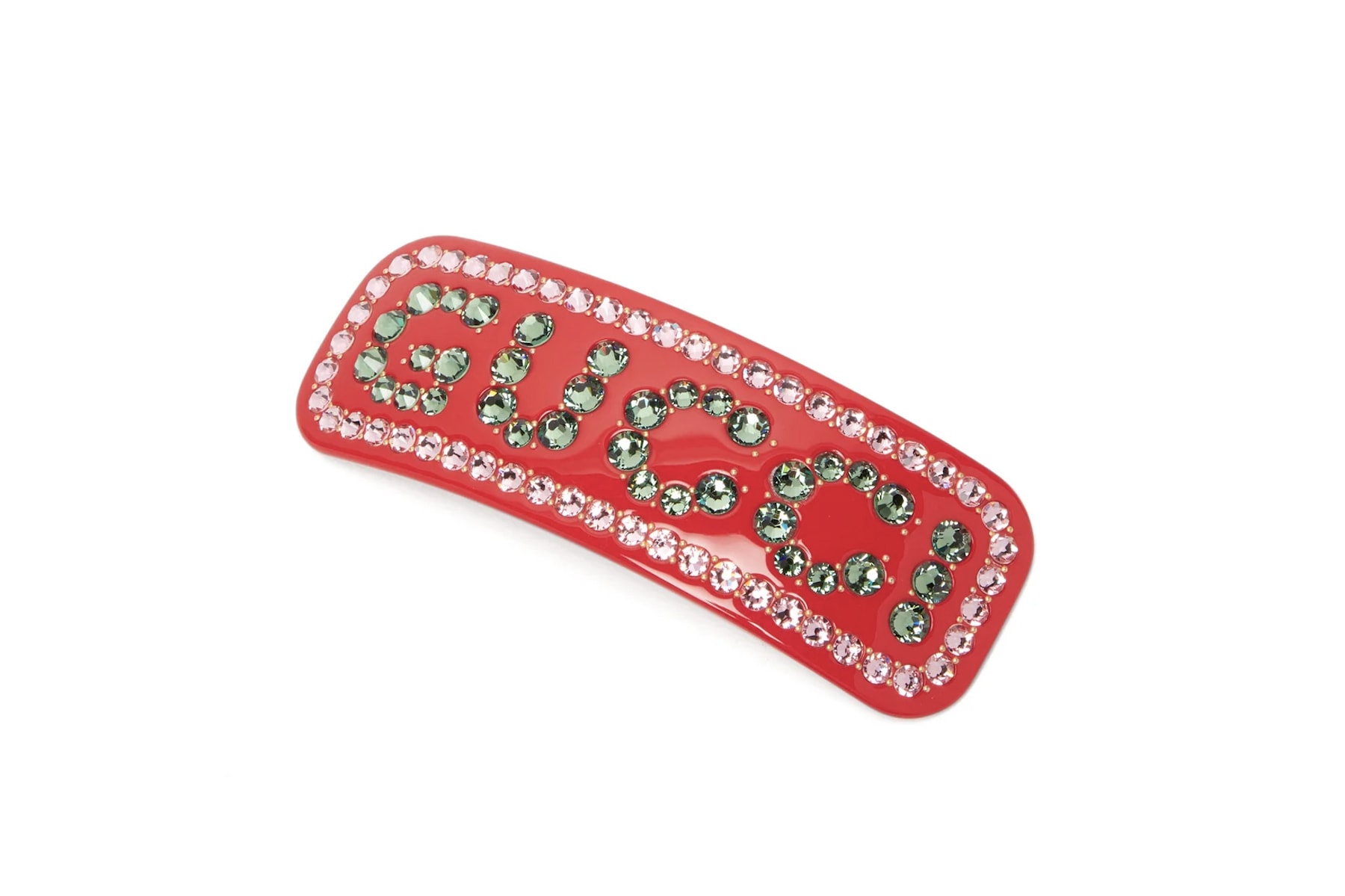 Gucci Rhinestone Logo Hairclip in Red Accessory Pin Statement Hair Trend Fashion 