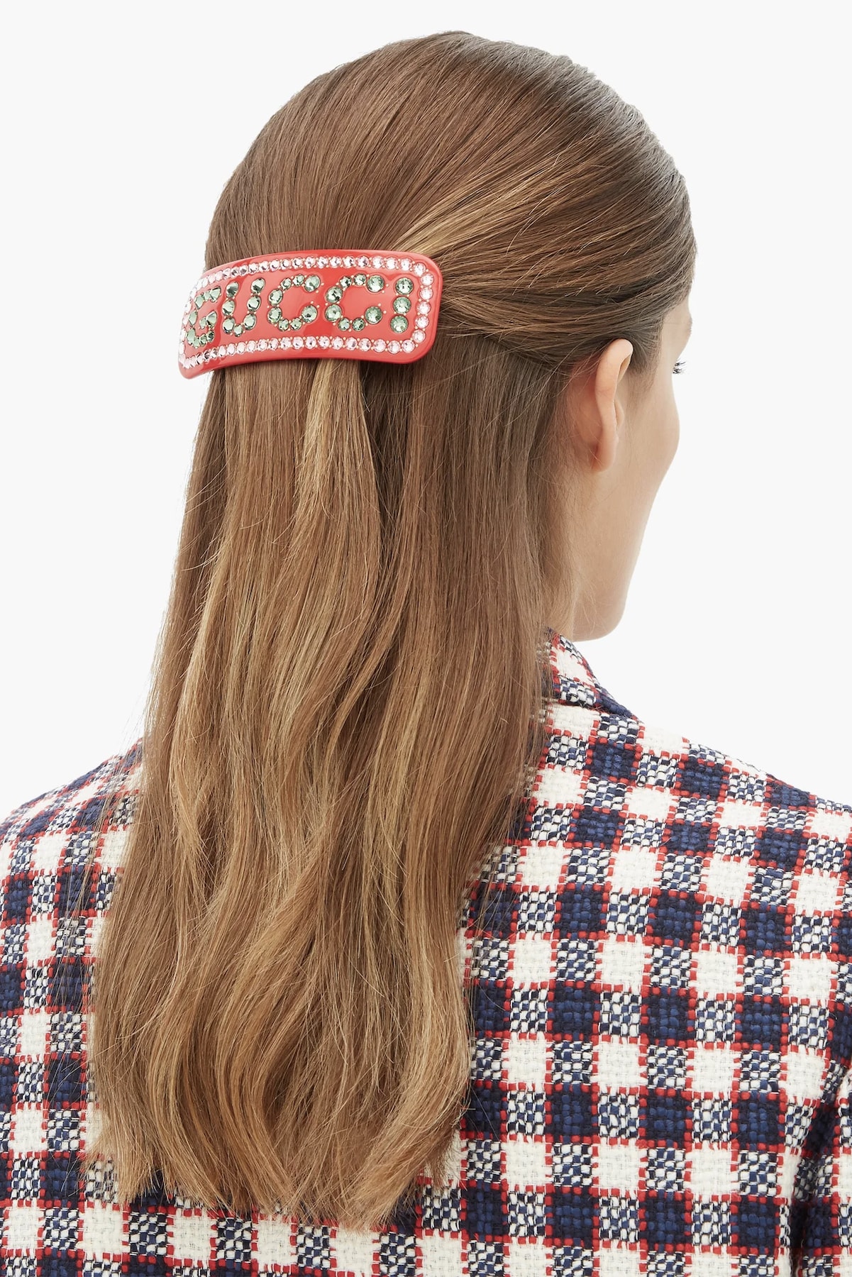 Gucci Rhinestone Logo Hairclip in Red Accessory Pin Statement Hair Trend Fashion 