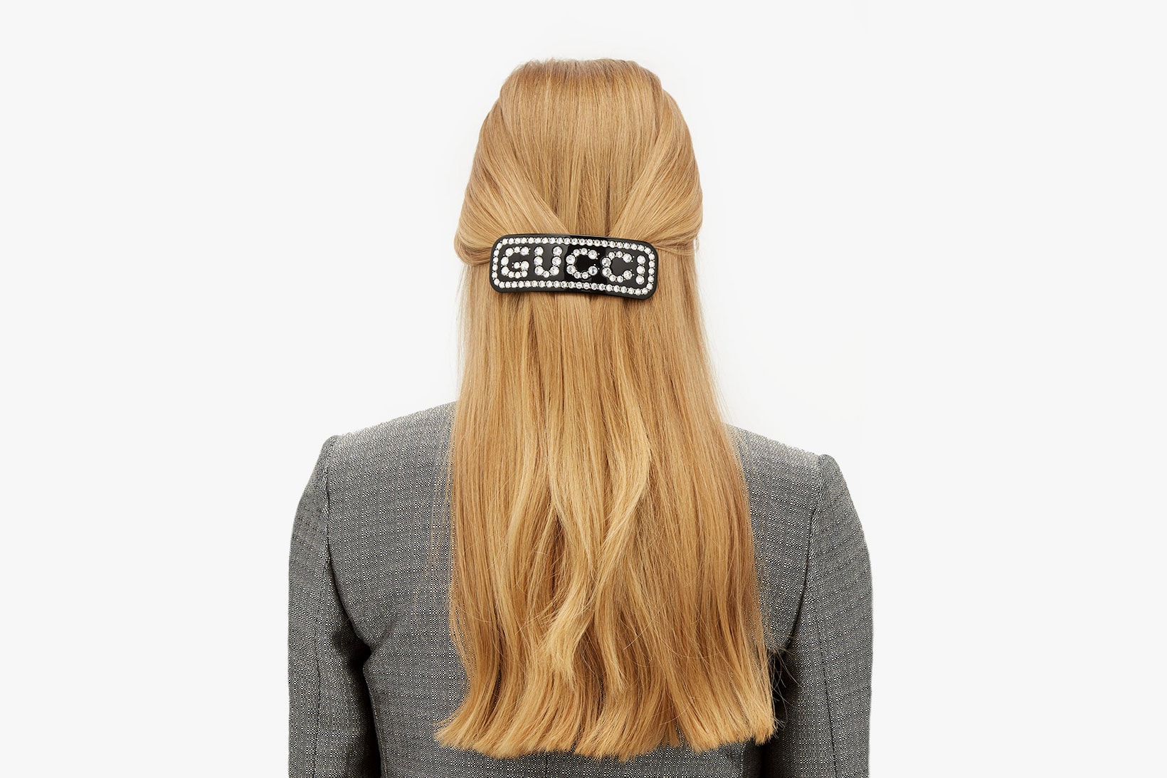 gucci logo hair slides crystals clips hairstyle brown black accessories