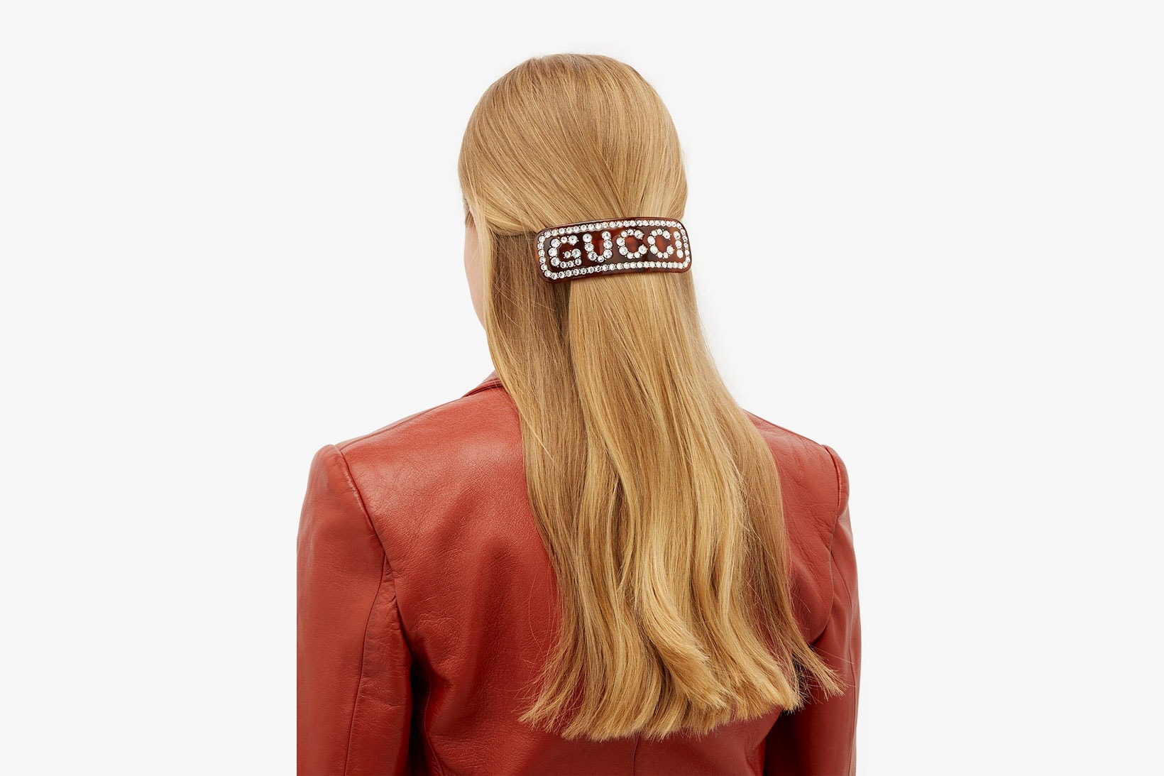 gucci logo hair slides crystals clips hairstyle brown black accessories