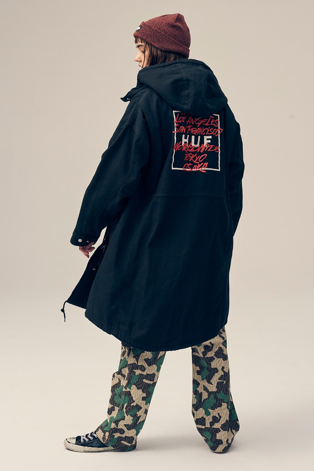 huf womens collection fall lookbook denim jackets coats jumpsuits sweaters skirts pants clothes fashion 