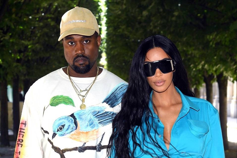 kim kardashian kanye west sunglasses celebrity style louis vuitton show calabasas bird sweater blue jacket