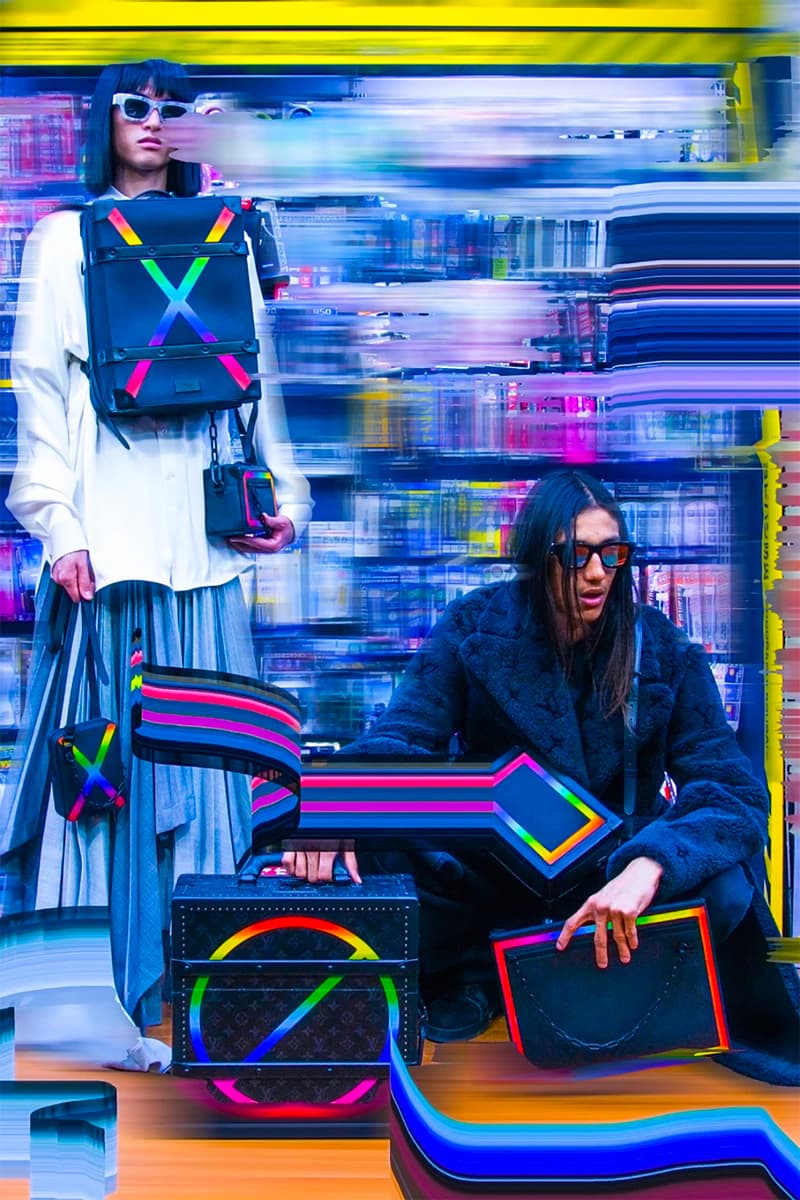 louis vuitton virgil abloh mens fall winter campaign kenta cobayashi futuristic retro monogram bags keepall xl puffer admiral jacket