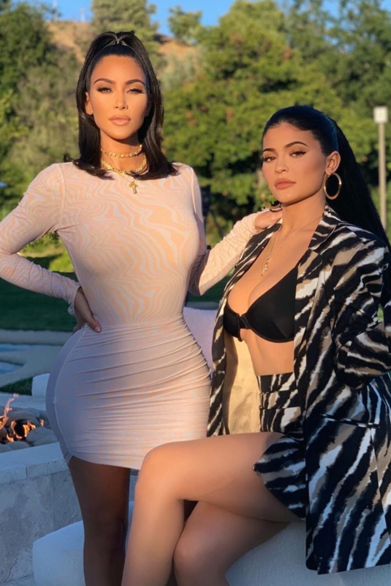 Kim Kardashian Dress Tan Kylie Jenner Blazer Top Black
