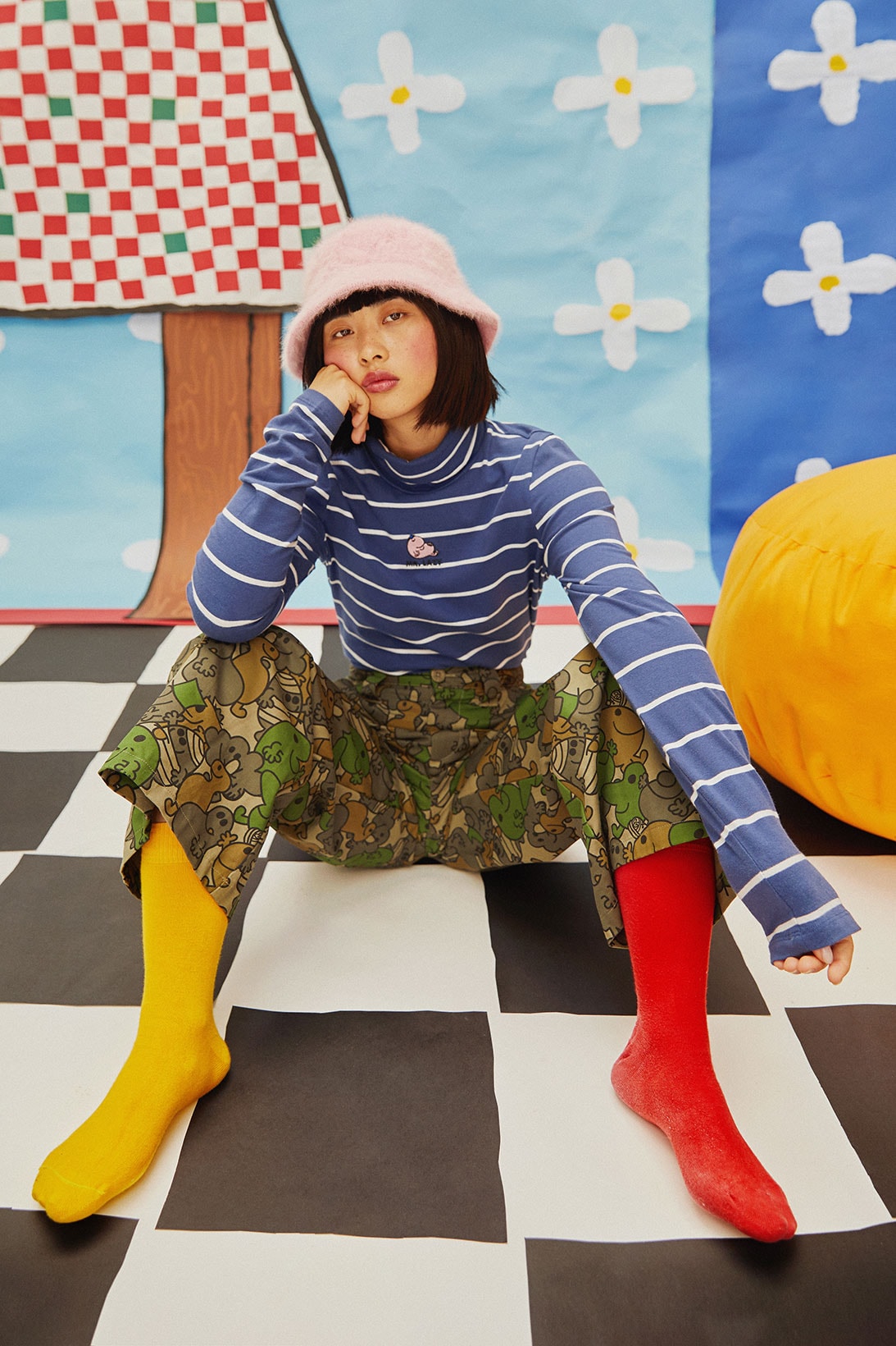 lazy oaf mr men collaboration lazy happy walter the worm cartoon childrens book knitwear pants t-shirts