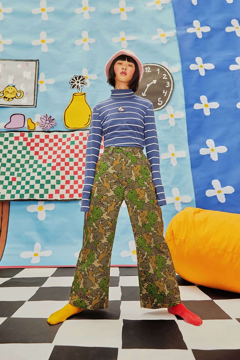 lazy oaf mr men collaboration lazy happy walter the worm cartoon childrens book knitwear pants t-shirts