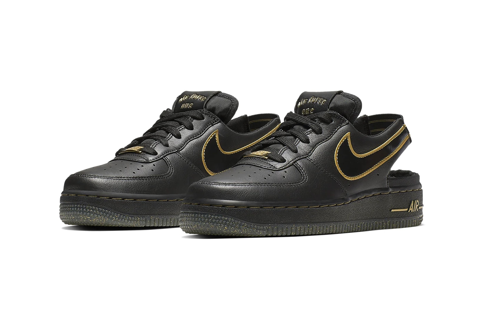 nike air force 1 vtf big kids sneakers black gold leather glitter back to school 