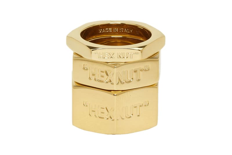 off-white jewelry chain gold ring hexnut