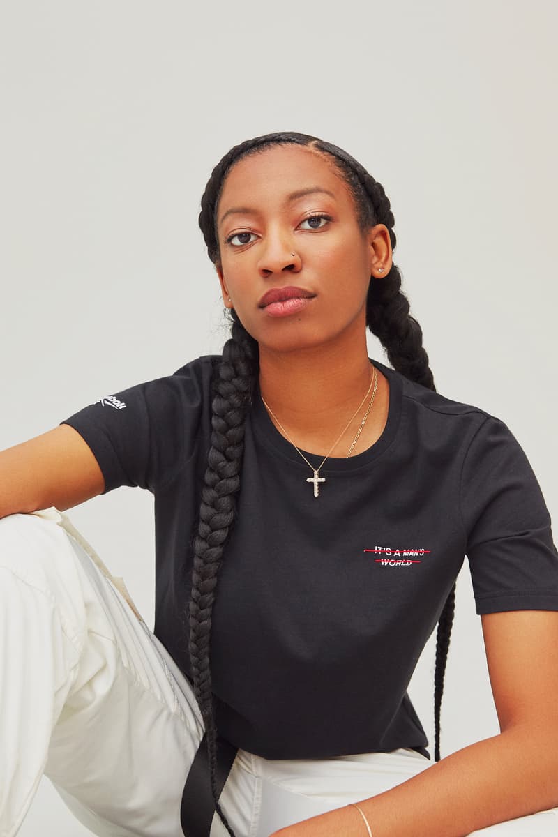 Reebok It's A Man's World Campaign WondaGurl Shirt Black Sweatpants White