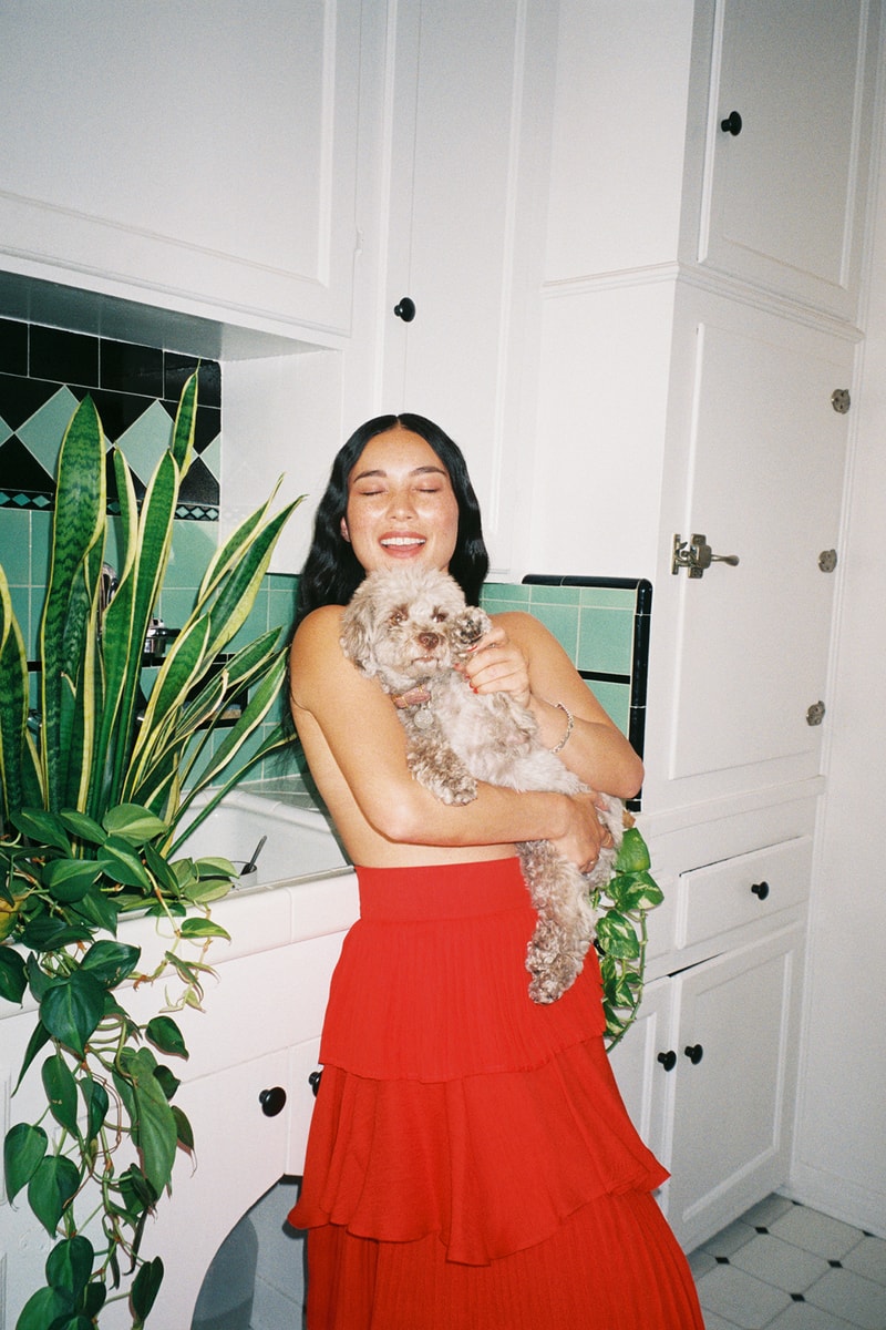 SOSUPERSAM Samantha Duenas Dj Singer Dog Pet Red Skirt Home Kitchen Wavy Hair Plants
