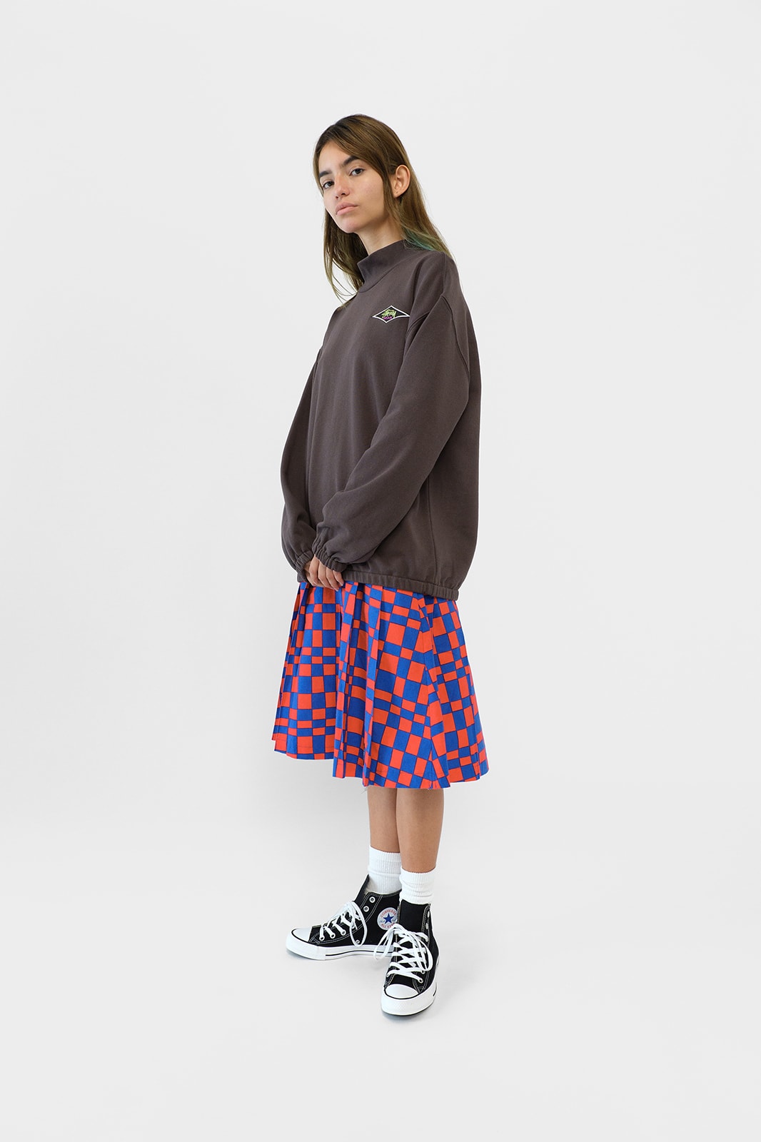 Stussy Womens Fall Winter 2019 Collection Lookbook Jacket Grey Skirt Red Blue