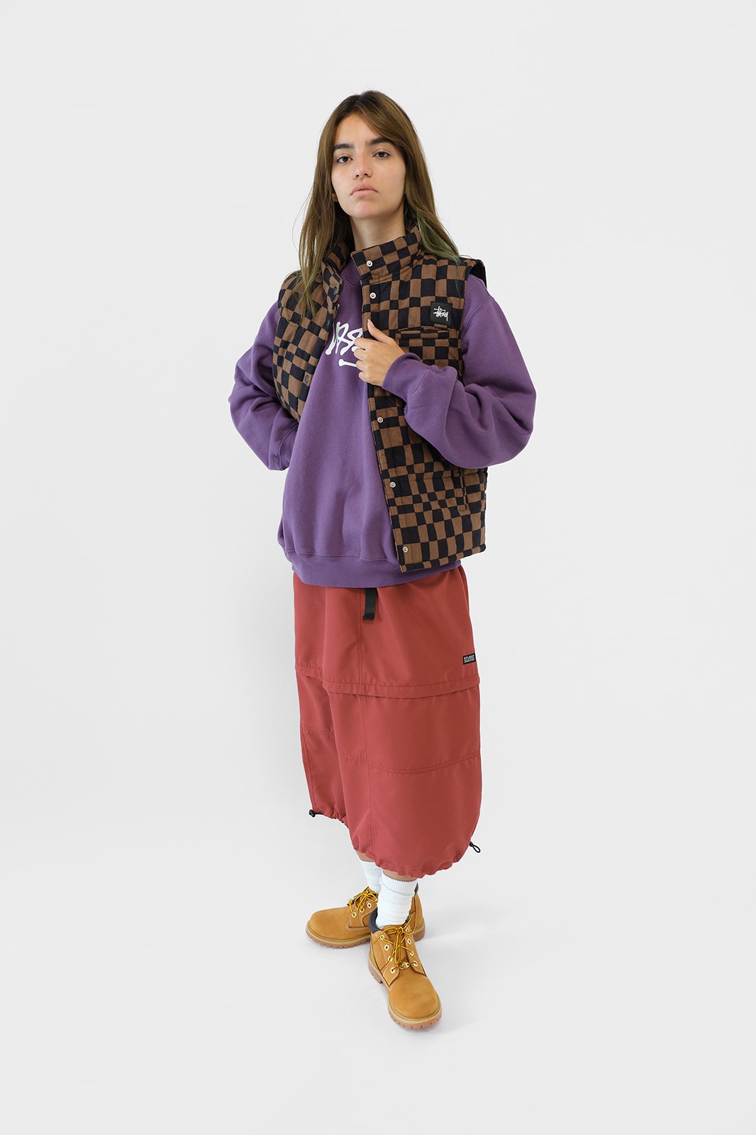 Stussy Womens Fall Winter 2019 Collection Lookbook Hoodie Purple Skirt Red