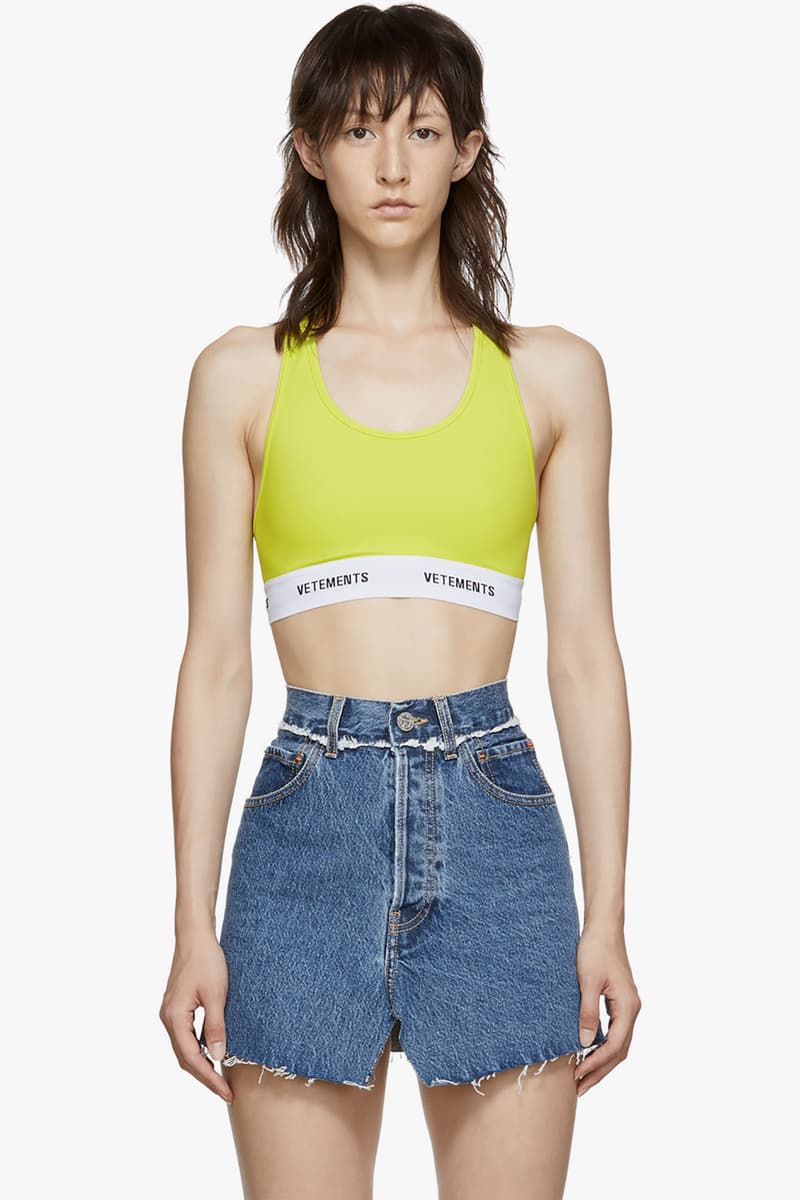 vetements logo band sports bra neon yellow athleisure sportswear fitness workout