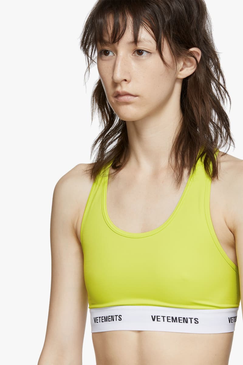 vetements logo band sports bra neon yellow athleisure sportswear fitness workout