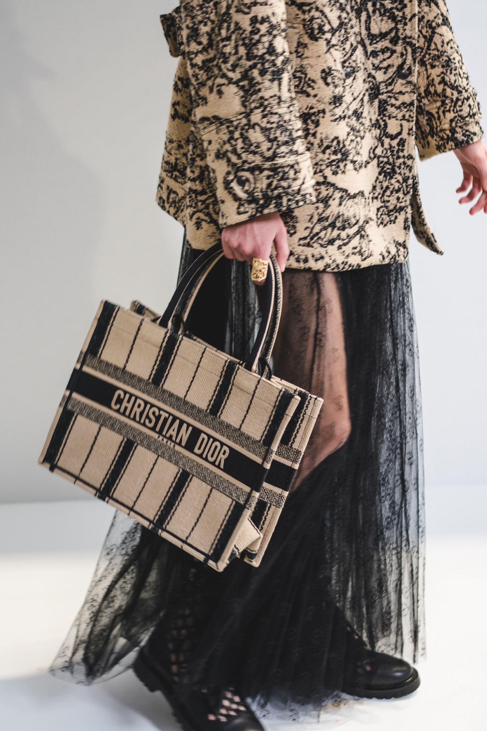 Dior Spring Summer 2020 Paris Fashion Week Collection Show Backstage Look Bag Tan Skirt Black