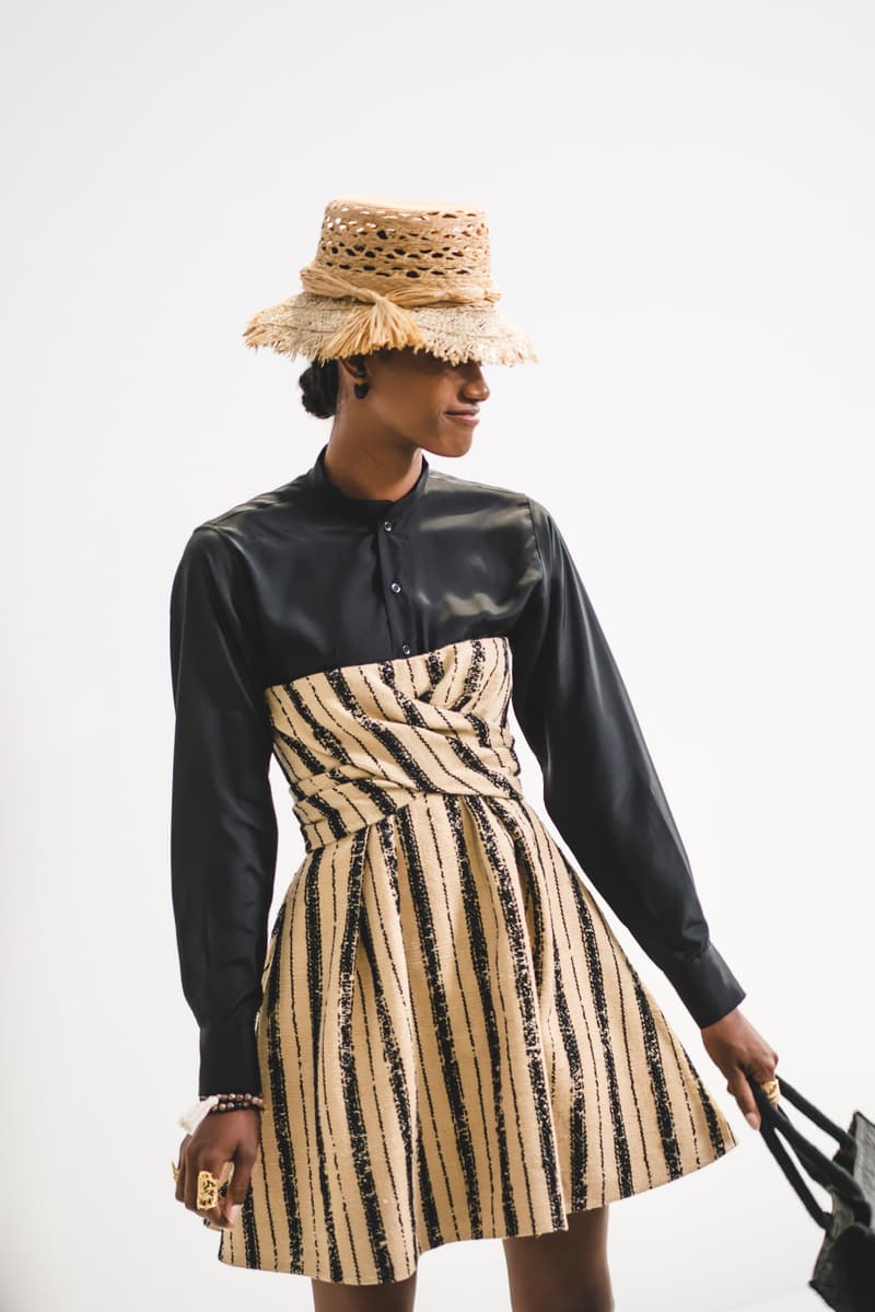 Dior Spring Summer 2020 Paris Fashion Week Collection Show Backstage Look Shirt Grey Dress Hat Tan